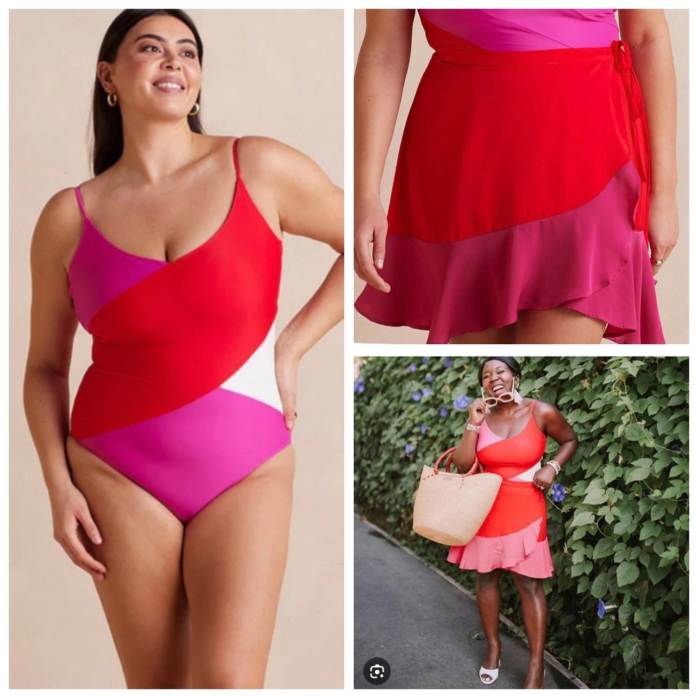 Summersalt Marina Pink Red Swimsuit with Swim Skirt Coverup Size 12